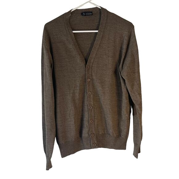 Luigi Fusaro Men's Size Large Brown Merino Wool Blend Italy Elbow Patch Sweater - Picture 1 of 11